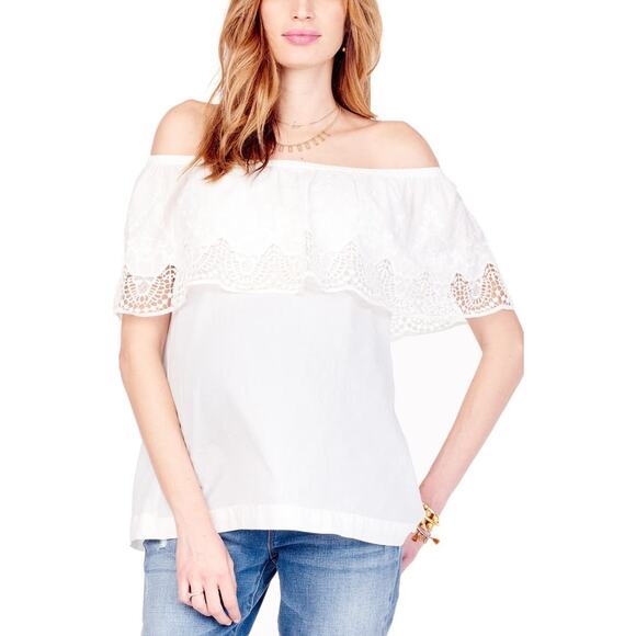 Ingrid & Isabel Lace Off the Shoulder 100% Cotton Maternity Top Ivory Size XS - Picture 1 of 11